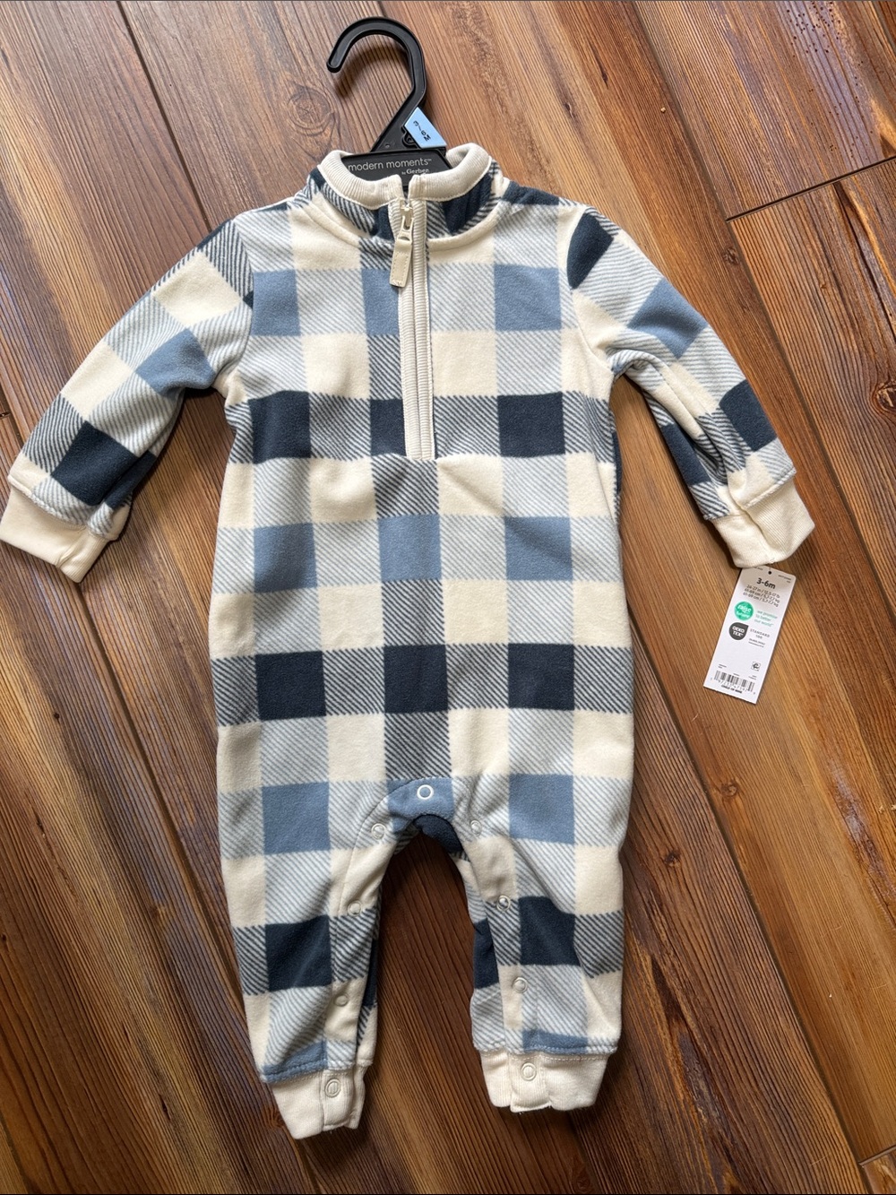 Carters Blue & Cream Buffalo Plaid Fleece One-Piece
